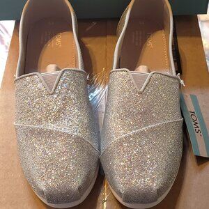 Size 6 (Youth) - TOMS Classics Girls' Alpargata Shoes - SILVER IRIDESCENT - NEW